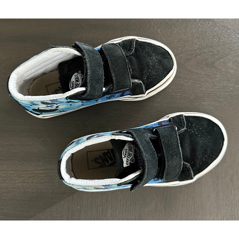 Vans Kids 10.5 Shark Print SK8 Shoes Black Blue - Picture 4 of 7